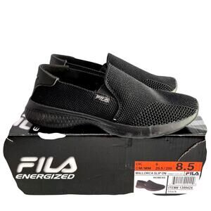 Fila Women Mallorca US 8.5 Athletic Walking Black Sneakers Casual Mesh Comfort